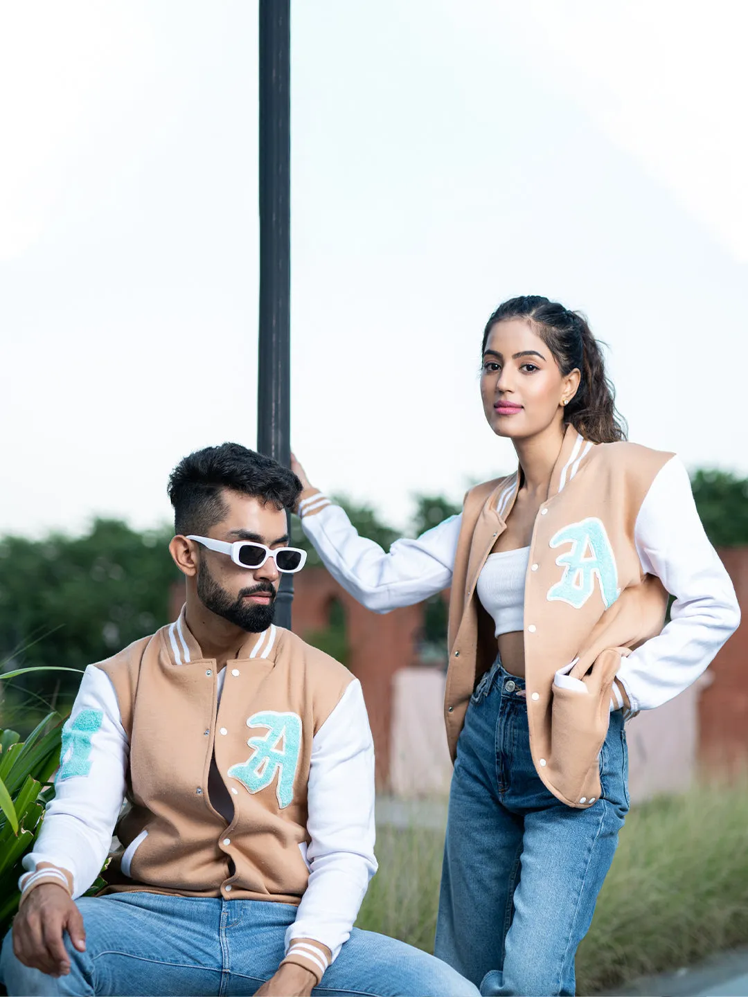 Beige LA Varsity Jacket (Unisex)