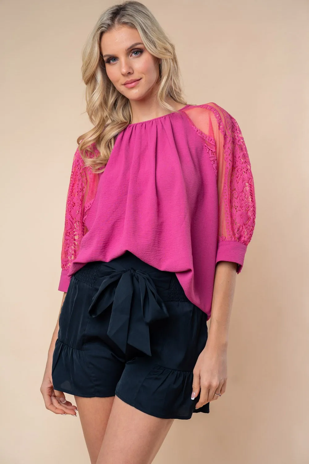 Brianna Round Neck Lace Half Sleeve Blouse