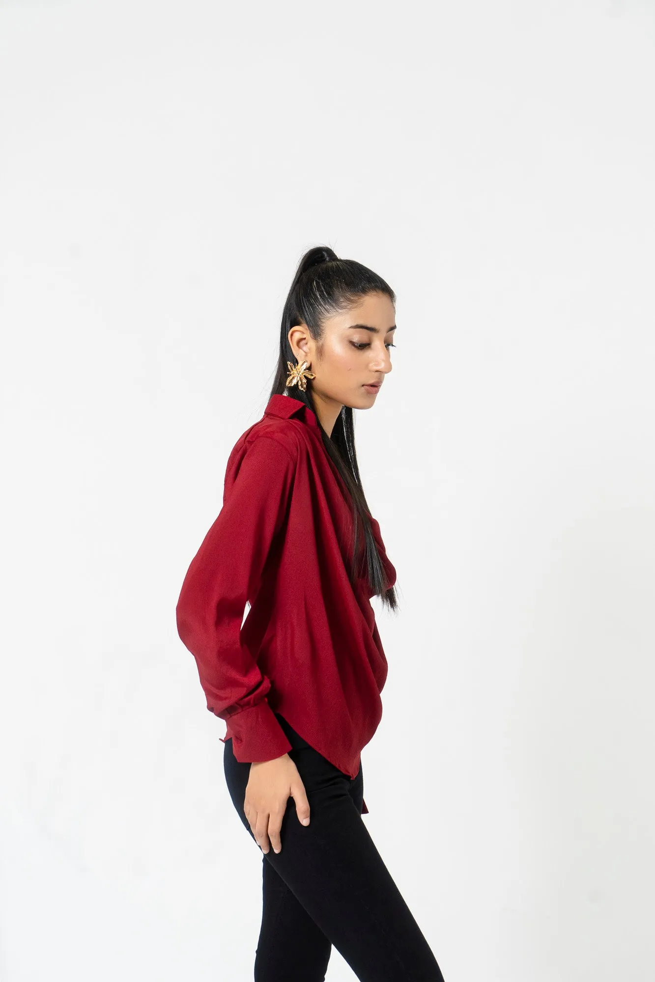 Draped Detail Top - Maroon