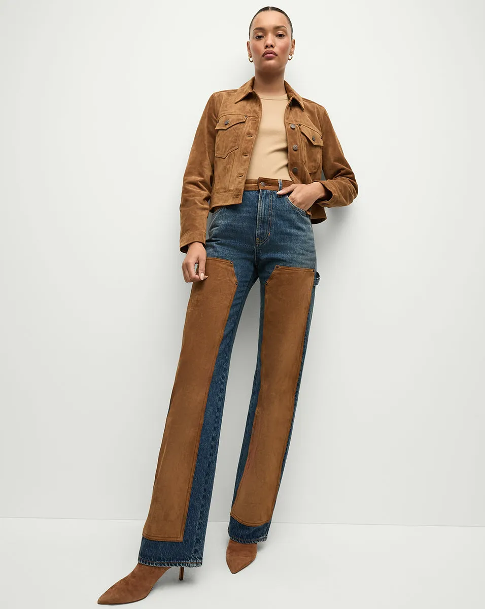 Dylan Suede-Patchwork Straight-Leg Jean