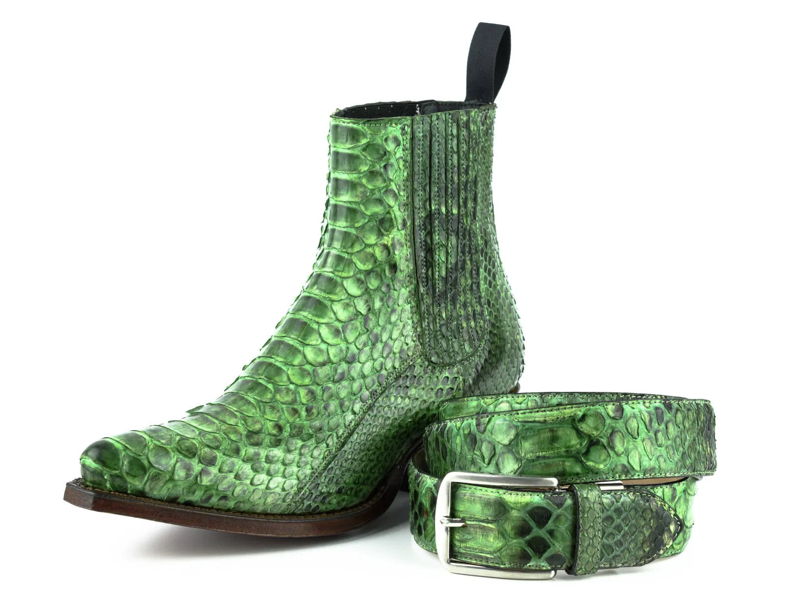 Exotic natural python leather belt verde 810/35