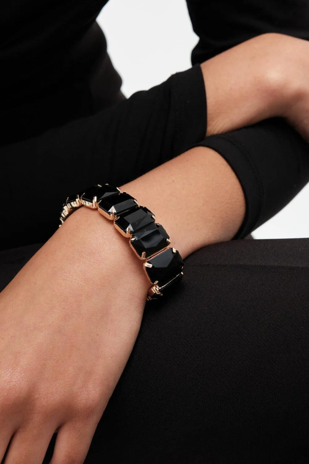 Jewellery | Gold Black Facet Statement Bracelet | Mood