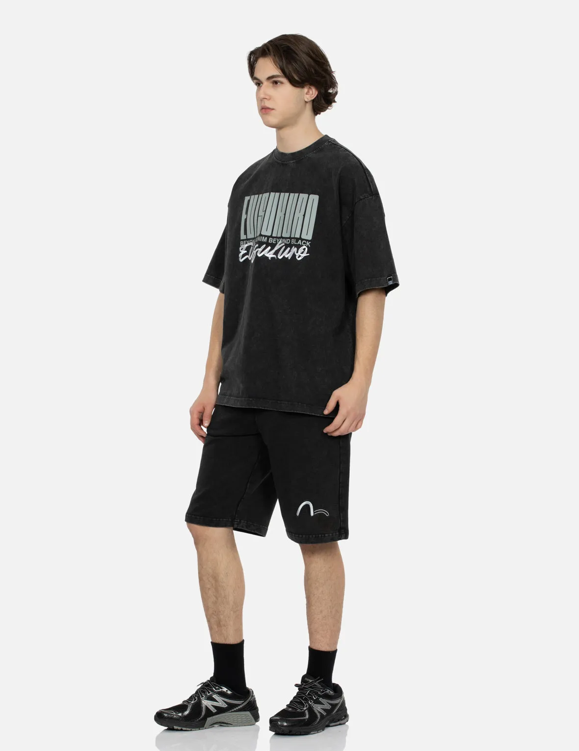 Logo and Slogan Print Oversized Pigment Dye T-Shirt