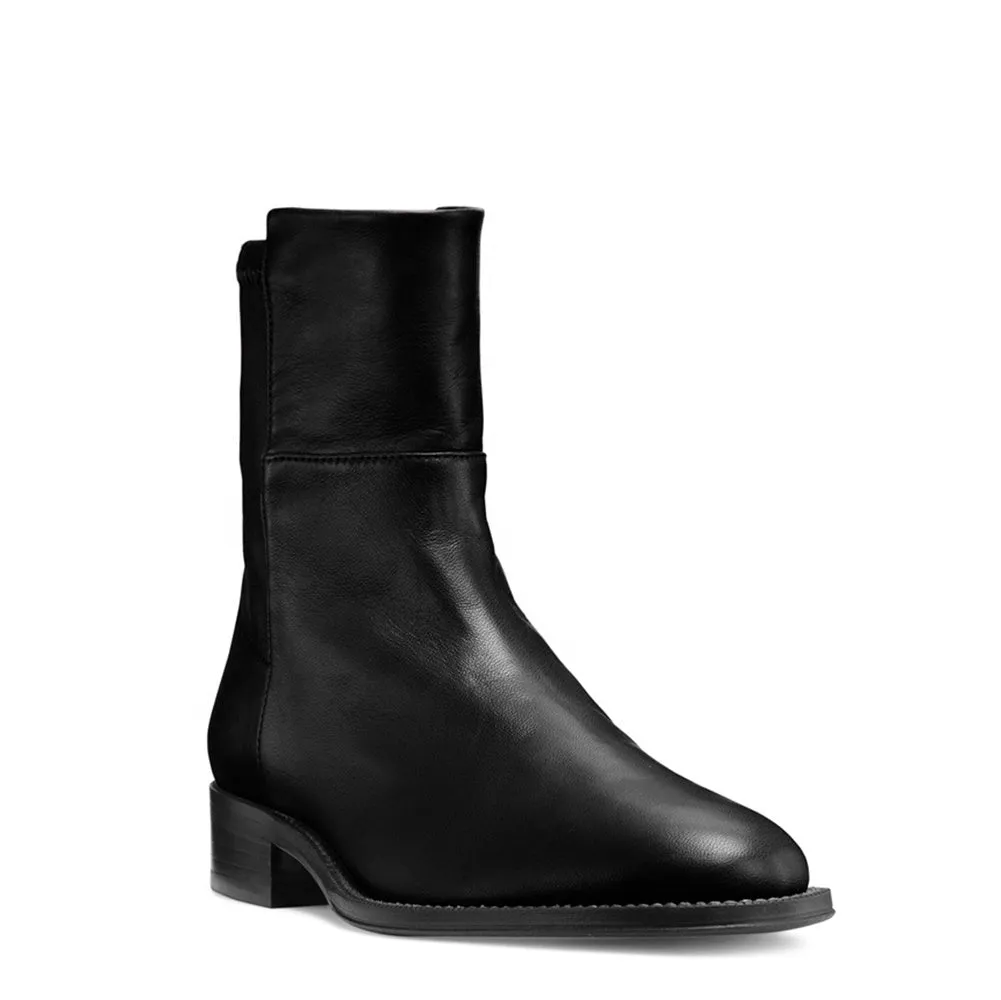 MBluxy Genuine Leather Flat Stretch Women Boots Pulling up Ankle