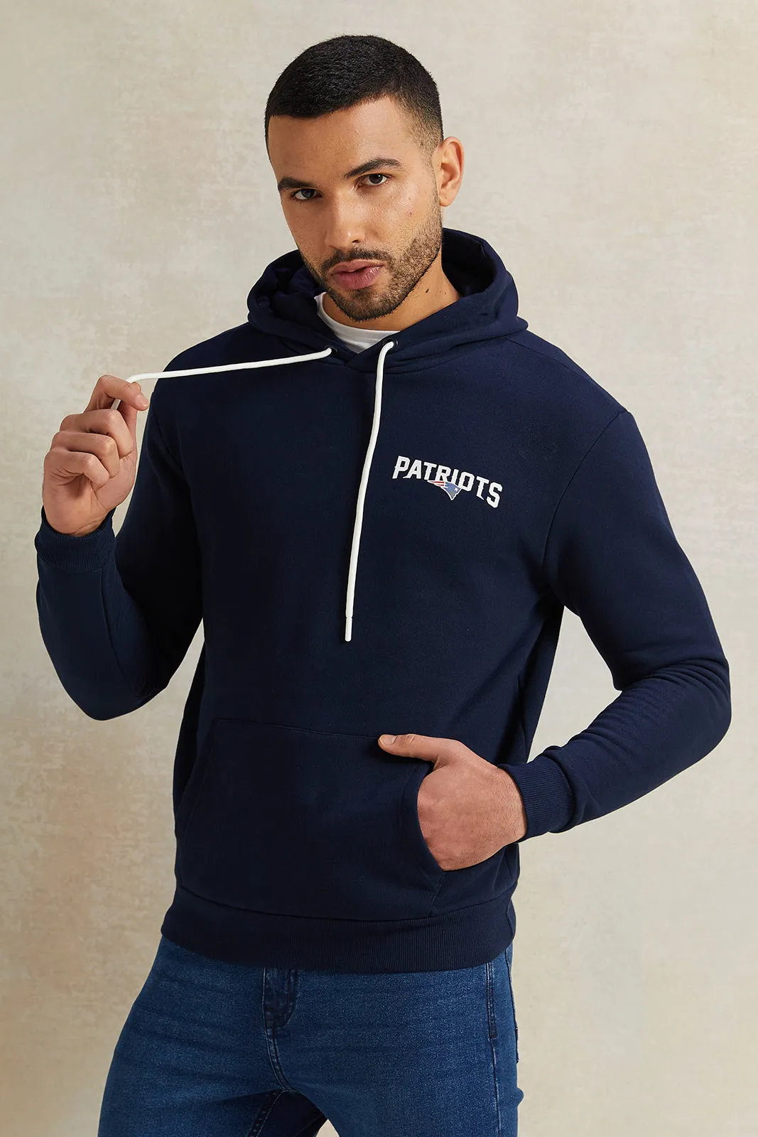 Men Navy Hooded Sweatshirt