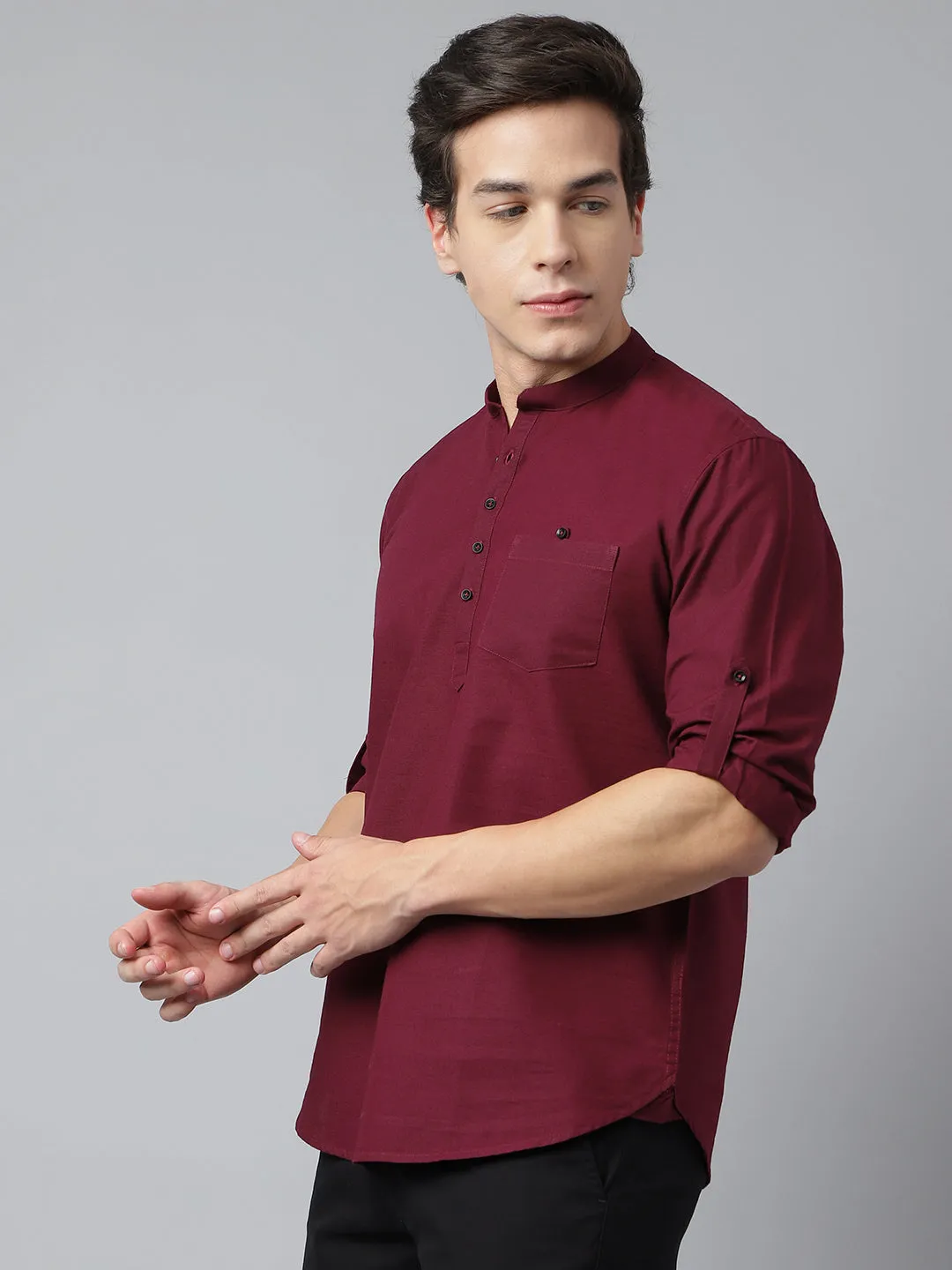 Men Wine Standard Fit Solid Kurta