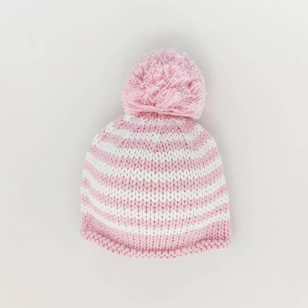Newborn Baby Pink Pom Pom Beanie Hat