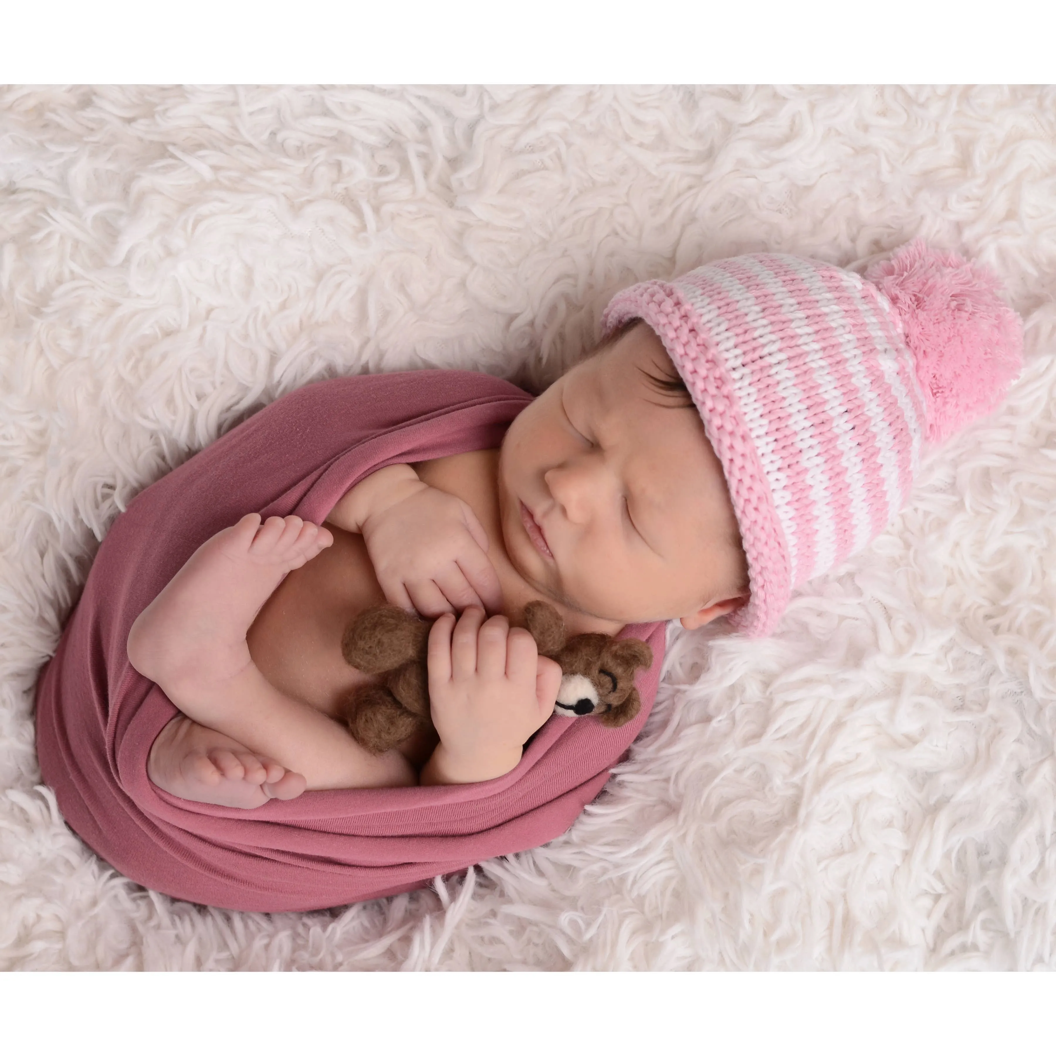 Newborn Baby Pink Pom Pom Beanie Hat