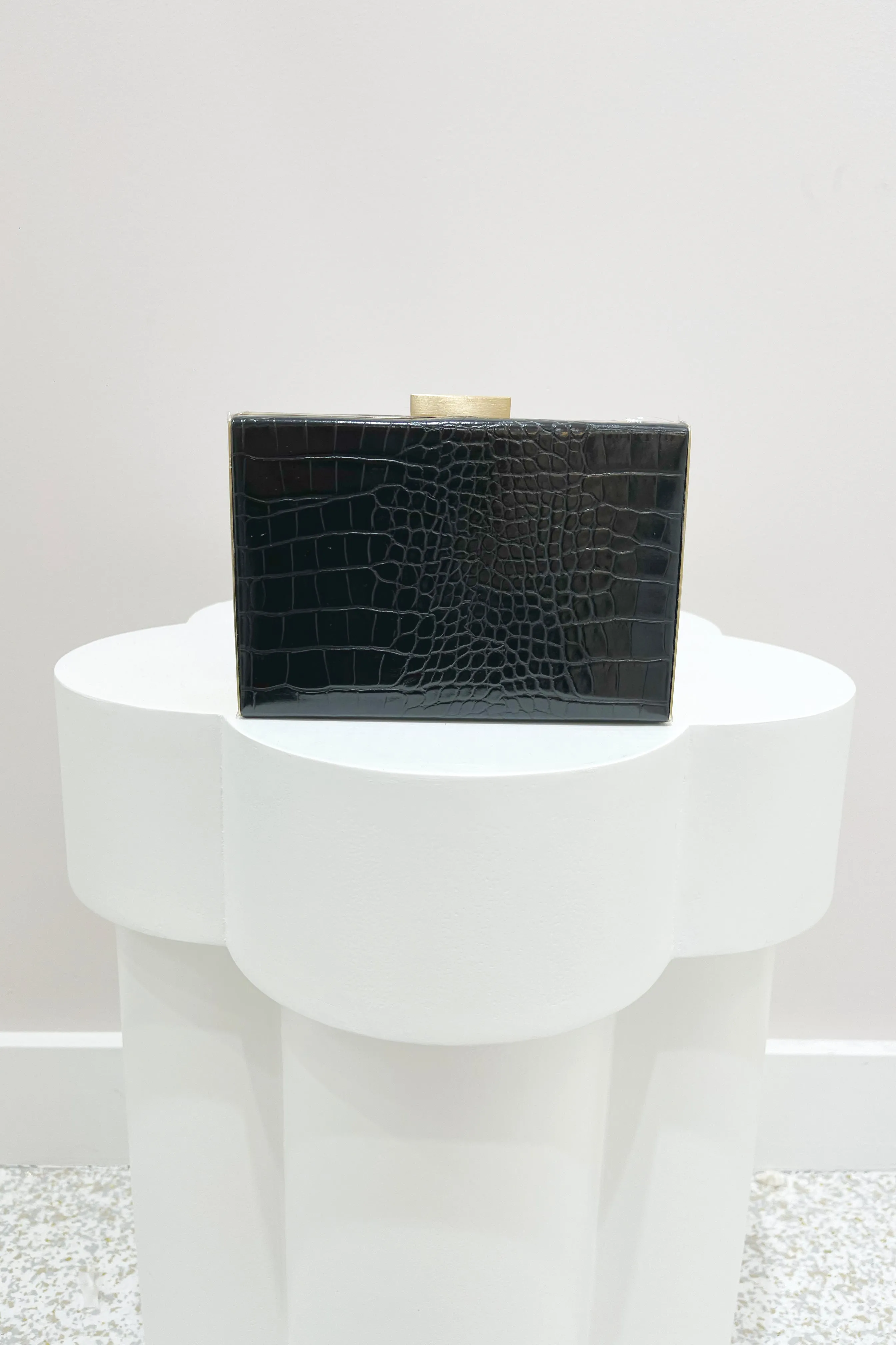 Olga Berg Caterina Croc Framed Shoulder Bag Black