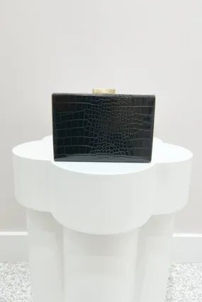 Olga Berg Caterina Croc Framed Shoulder Bag Black