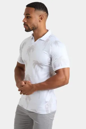 Printed Polo Shirt in White Faded Palms