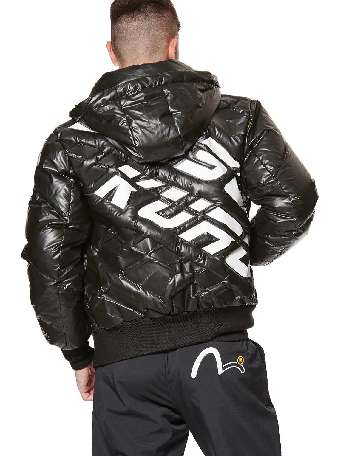 Quilted Logo Print Bomber Down Jacket