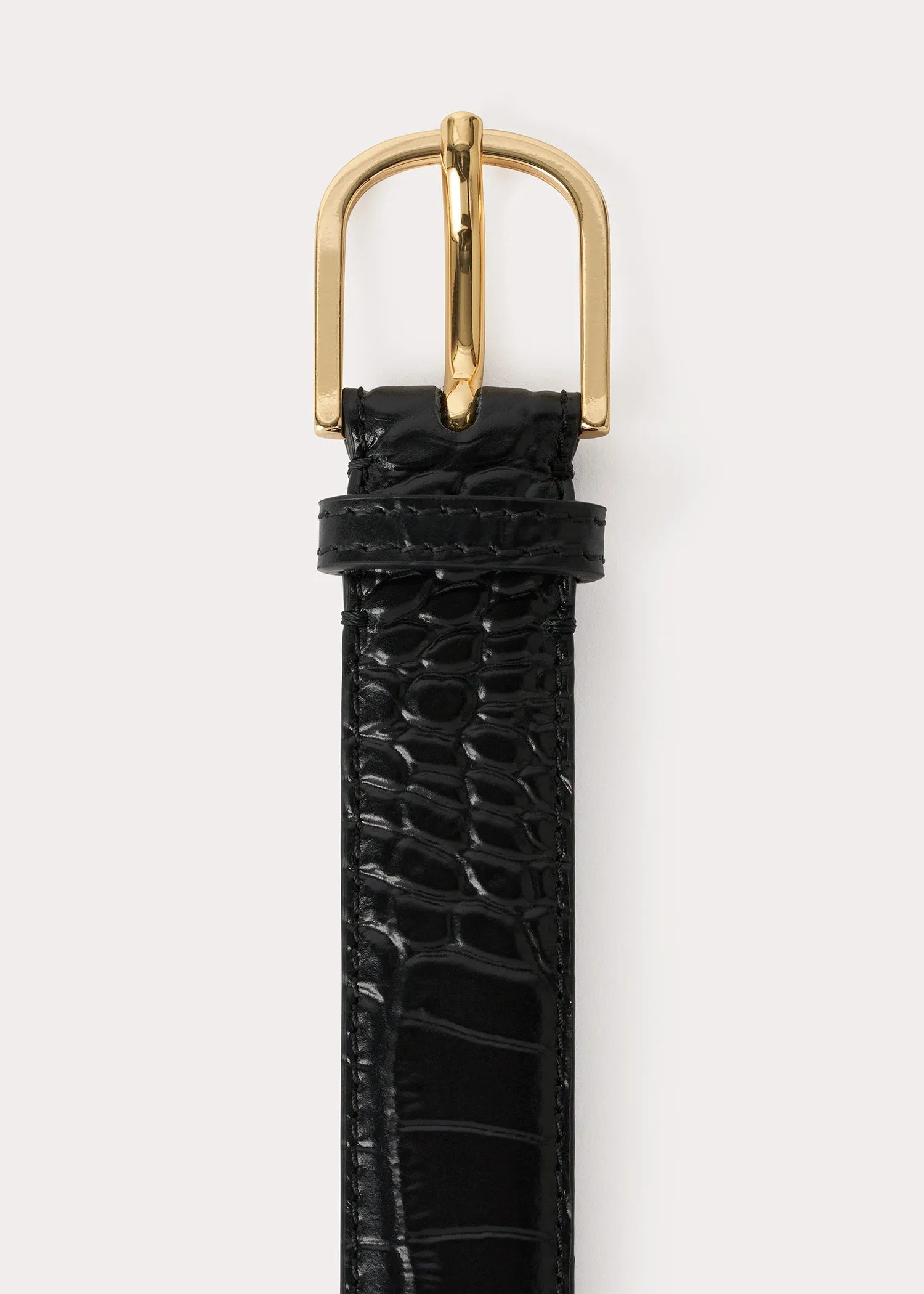 Slim croco-embossed trouser belt black