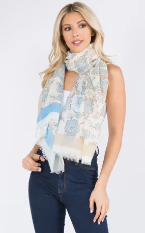SP8151 Flower Print Oblong Scarf w/Fringes