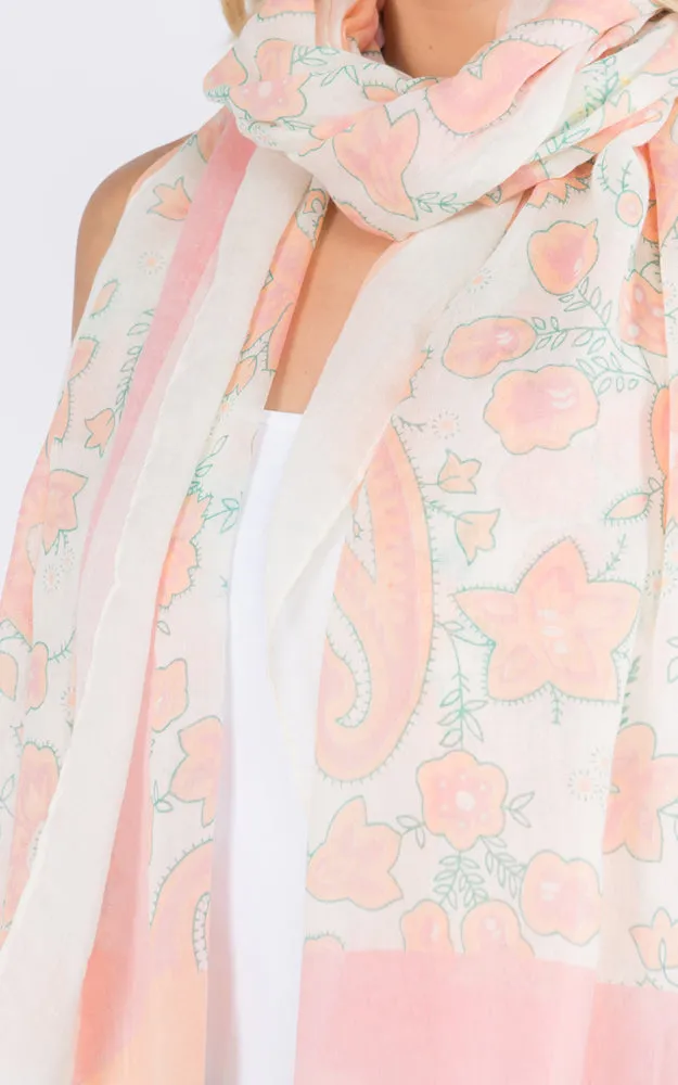SP8151 Flower Print Oblong Scarf w/Fringes