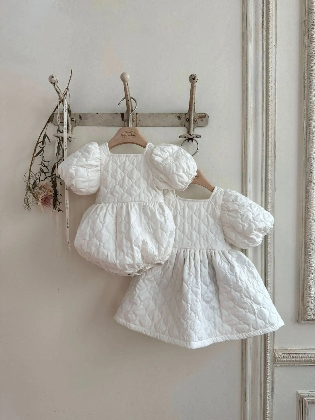 Toddler Monbebe Puff Sleeve Tie Bow Quilted Dress  (1-6y)
