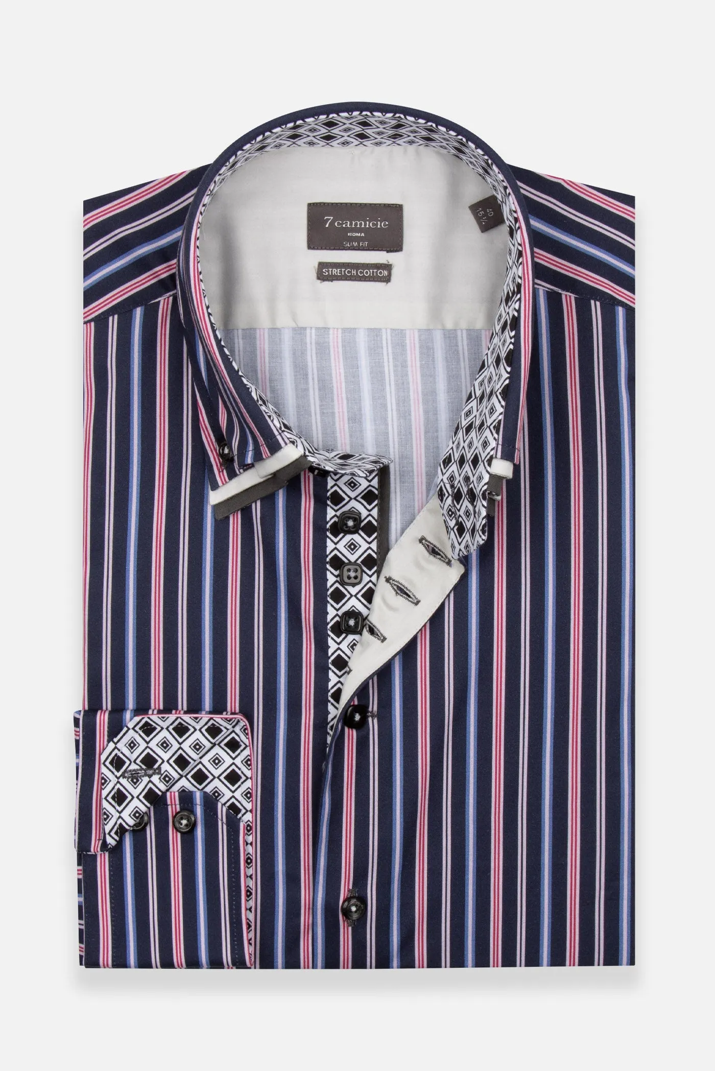 Vesuvio Iconic Poplin Stretch Man Shirt Blue Pink