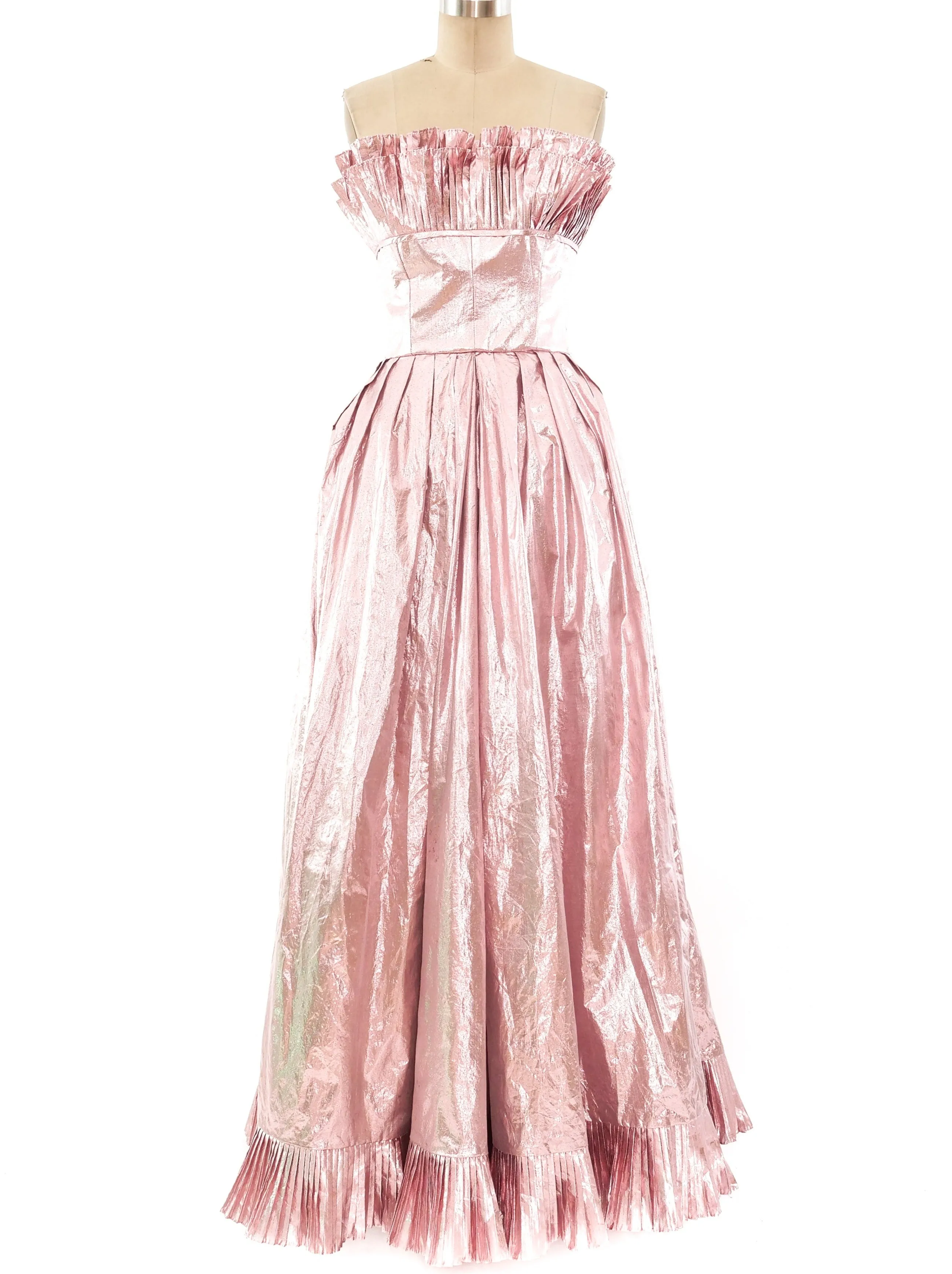 Victor Costa Metallic Pink Strapless Gown
