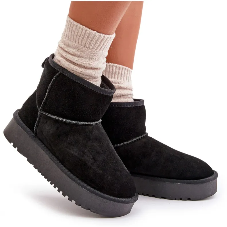 Women's Suede Ankle Platform Snow Boots Black Rianaella