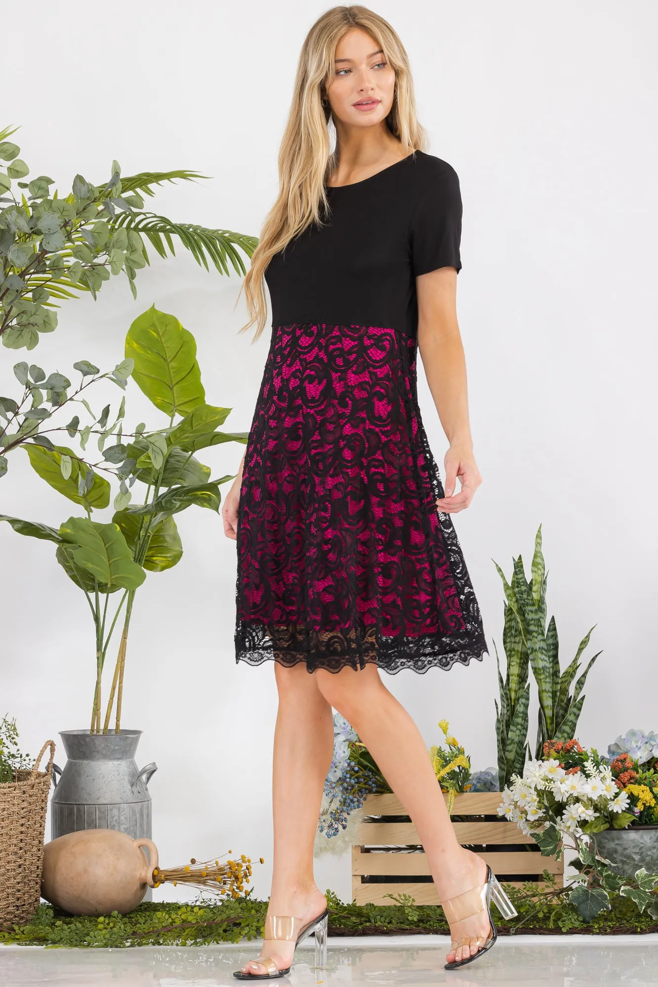 Women's Lace Overlay A-line Dress