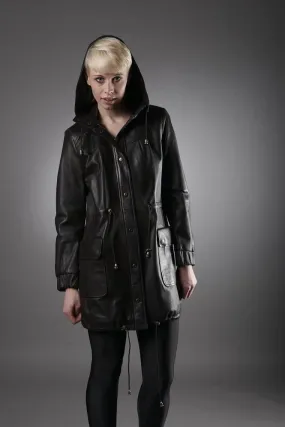 Womens Leather Coat in Brown